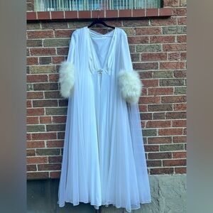 Vintage 60s Claire Sandro For Lucie Ann Marabou Feather Peignoir Set 2 Pieces-SM